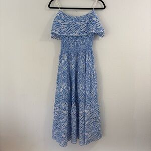 Elan Blue and White Printed Midi Dress
